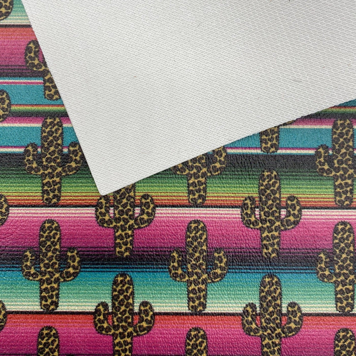 Leopard Cactus on Serape Printed Marine Vinyl Faux Leather