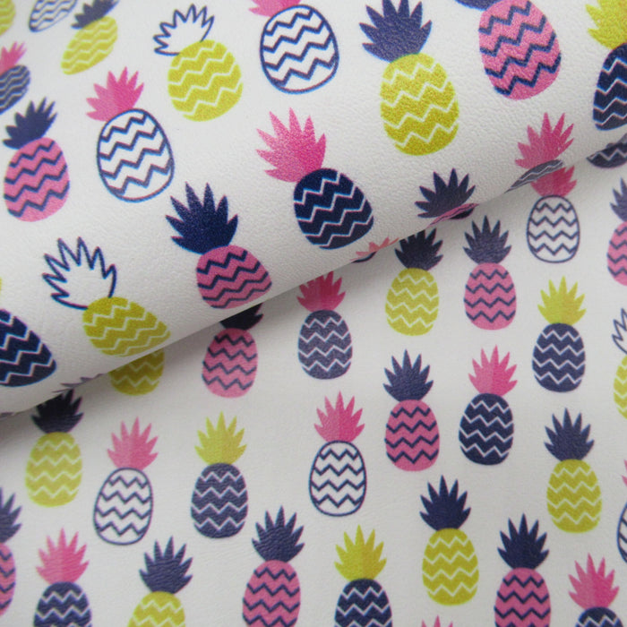 Pink and Navy Pineapple Printed Marine Vinyl Faux Leather