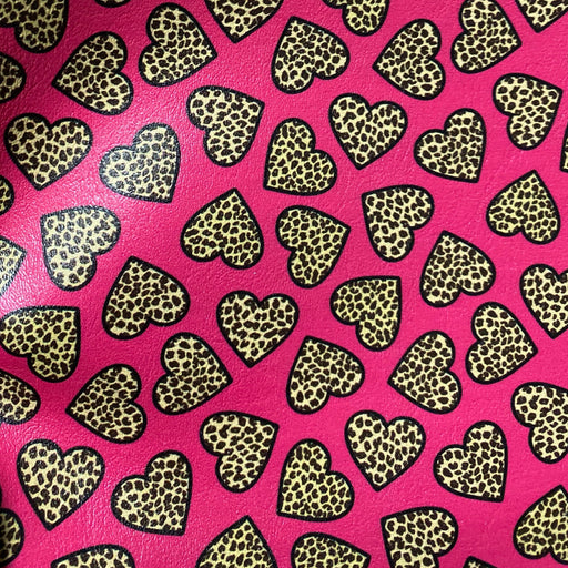 Black Hearts And Spots On Pink Faux Leather Sheet - Leopard Hearts
