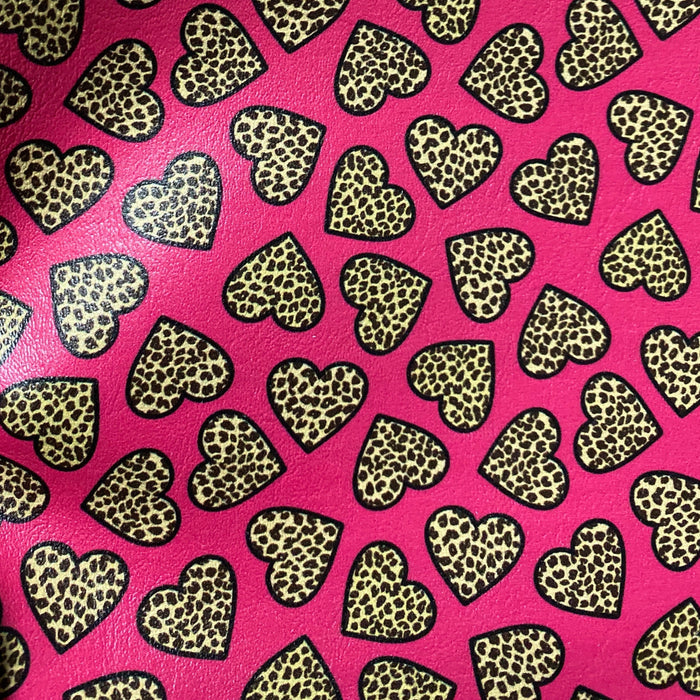 Leopard Heart Printed Marine Vinyl Faux Leather