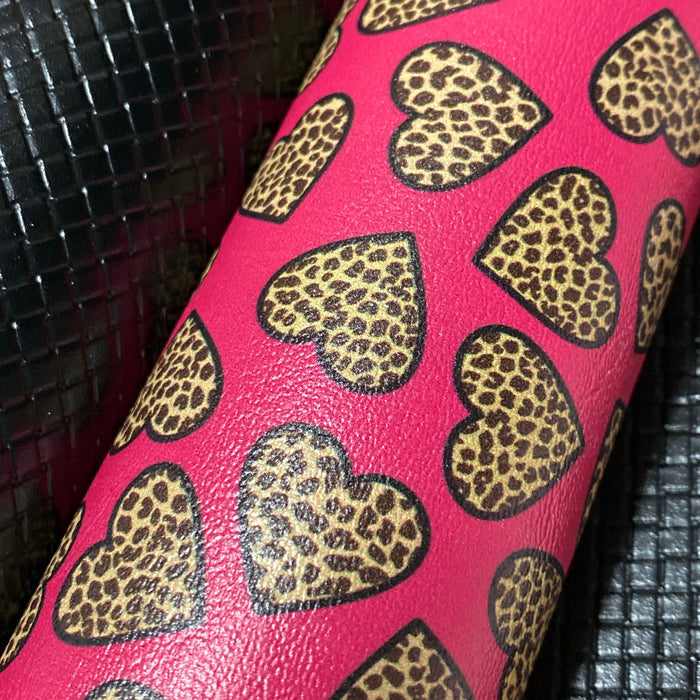 Wild Love - Leopard Heart Printed Marine Vinyl Faux Leather